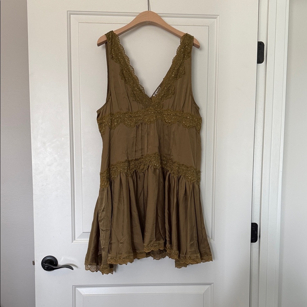 Free People Olive Lace Trim Mini Dress